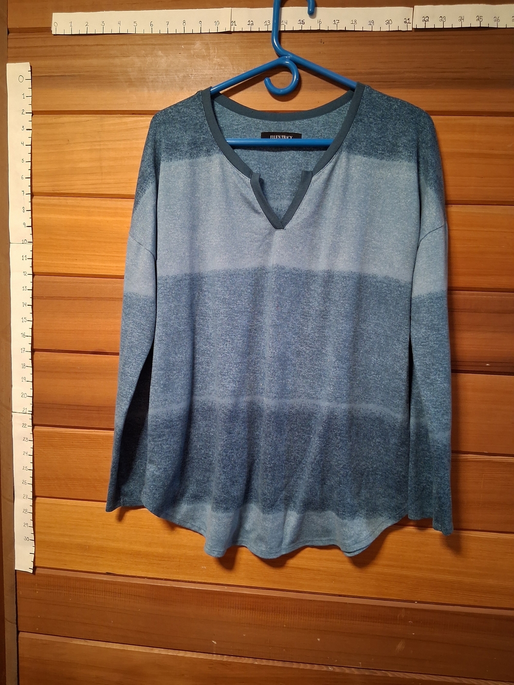 Ellen Tracy Blue Ombre V-Neck Long Sleeve Top